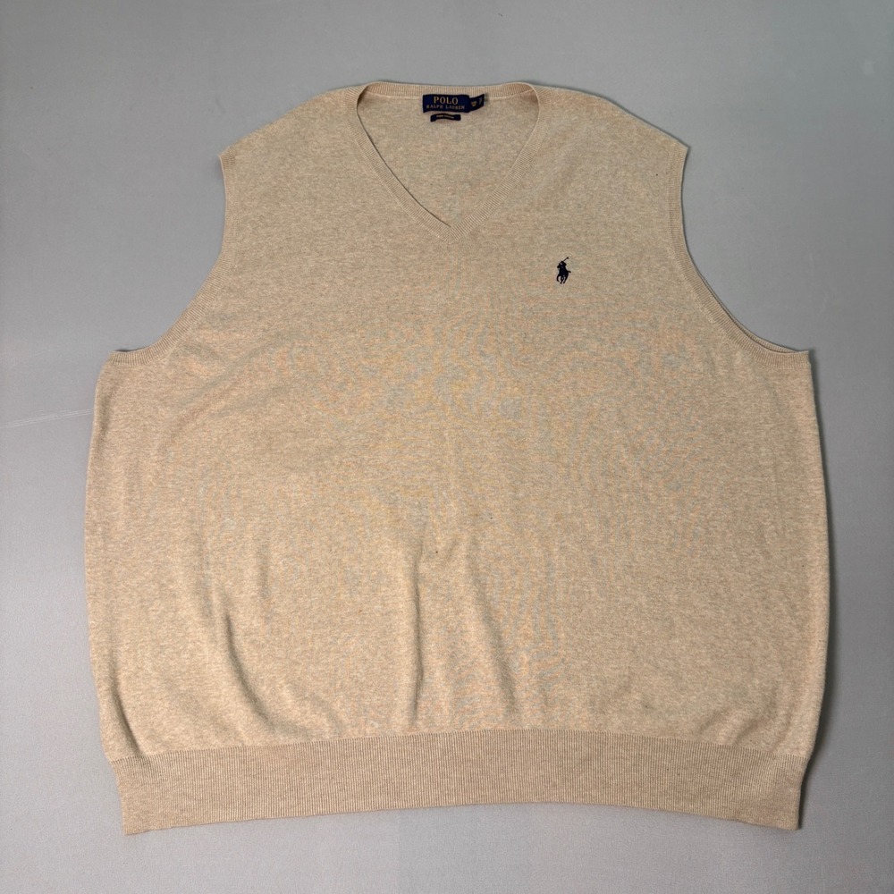 Polo Ralph Lauren Pima Cotton V-Neck Sweater Vest Beige 3XB Big Mens